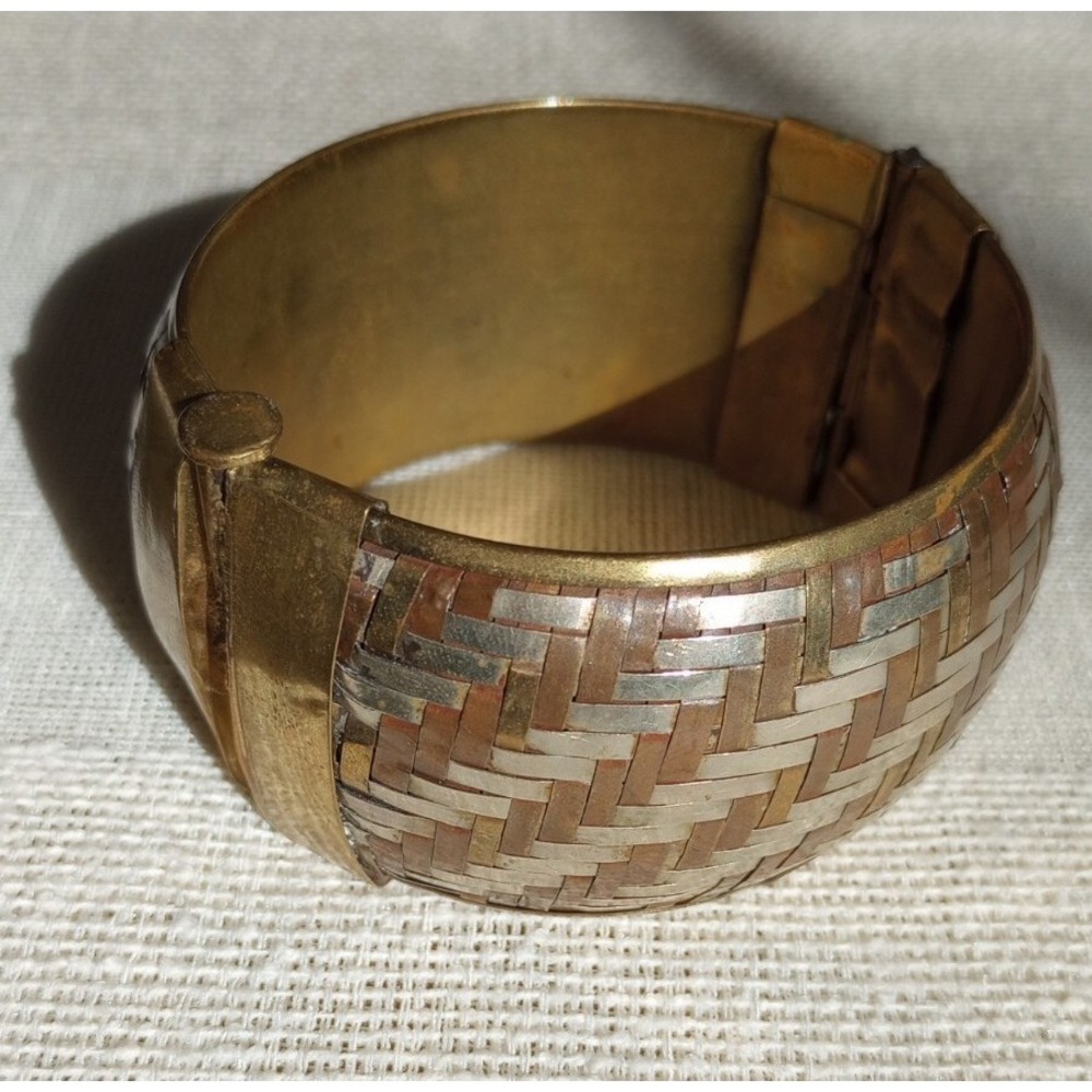 VTG Brass and Silver Woven Cuff Made In India 7.5" Circumference 1.75"Wide